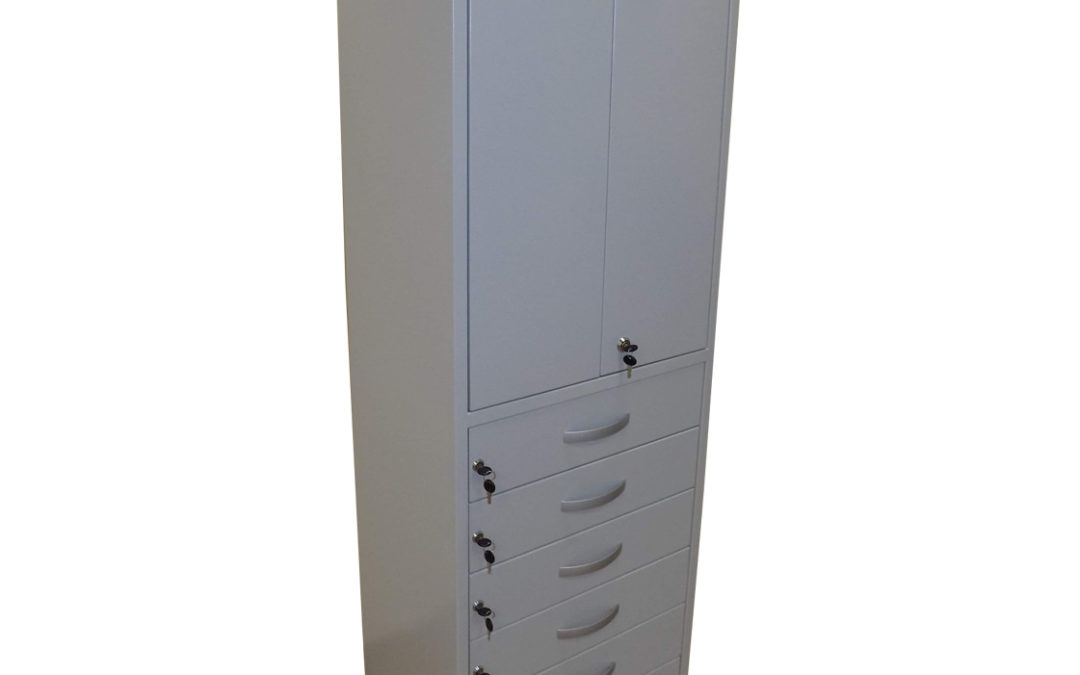 Cabinet for tools with six compartments